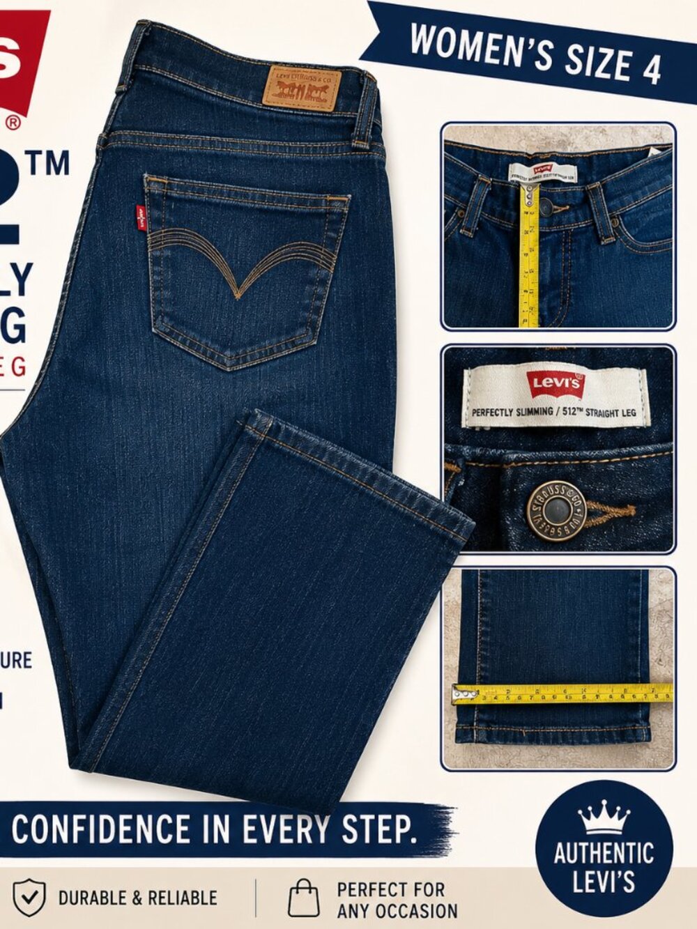 Levi's 512™ Perfectly Slimming Straight Leg Women's Jeans – Size 4 - Picture 9 of 9